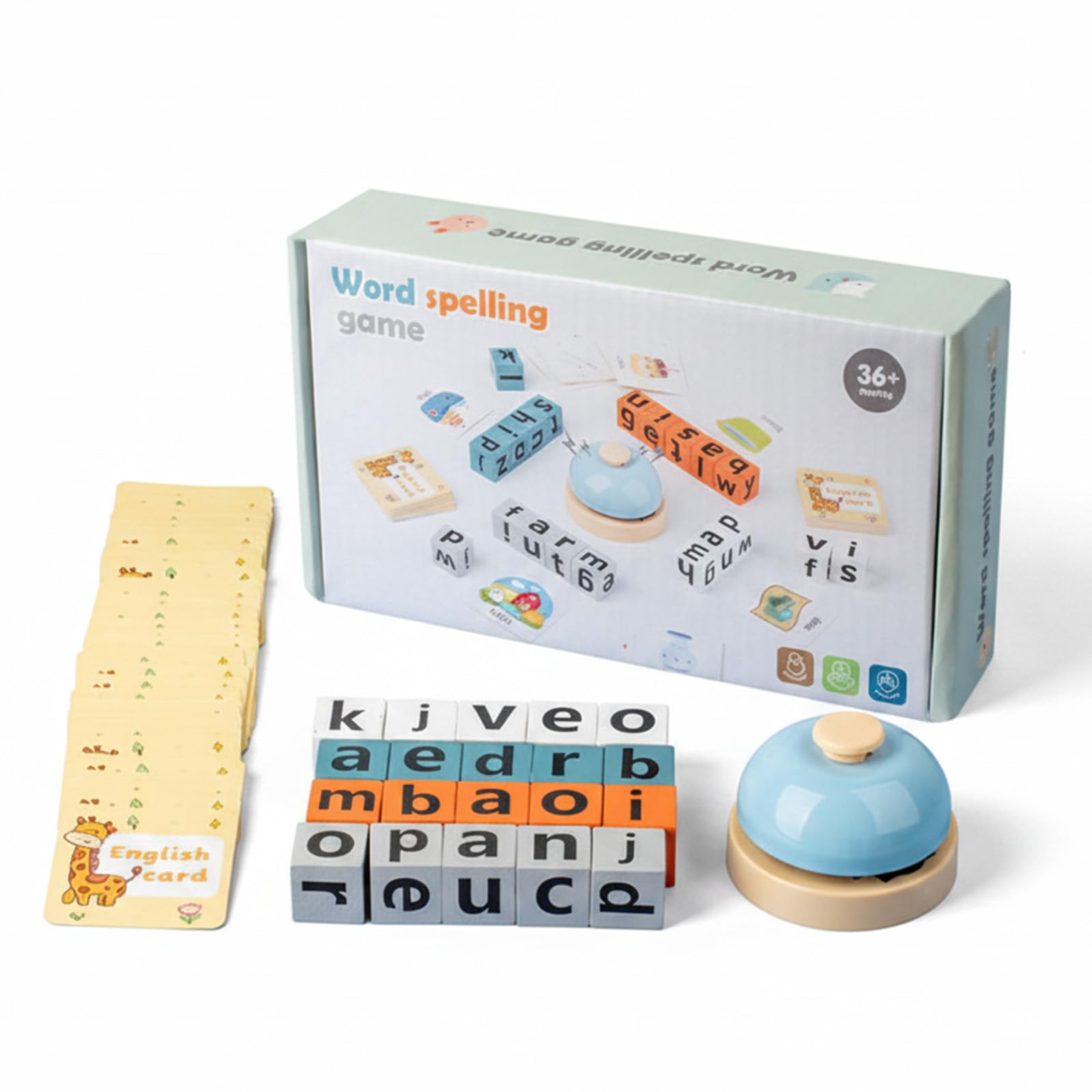 Word Games & Alphabet Puzzle Set, Turn A Word Game with Cards & Blocks