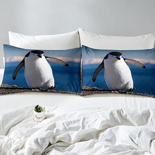 Miniatura 3 de Juego de edredón de pingüinos, tamaño Queen, con temática de animales, para niños, niñas, adolescentes, microfibra suave, decoración antártica,
