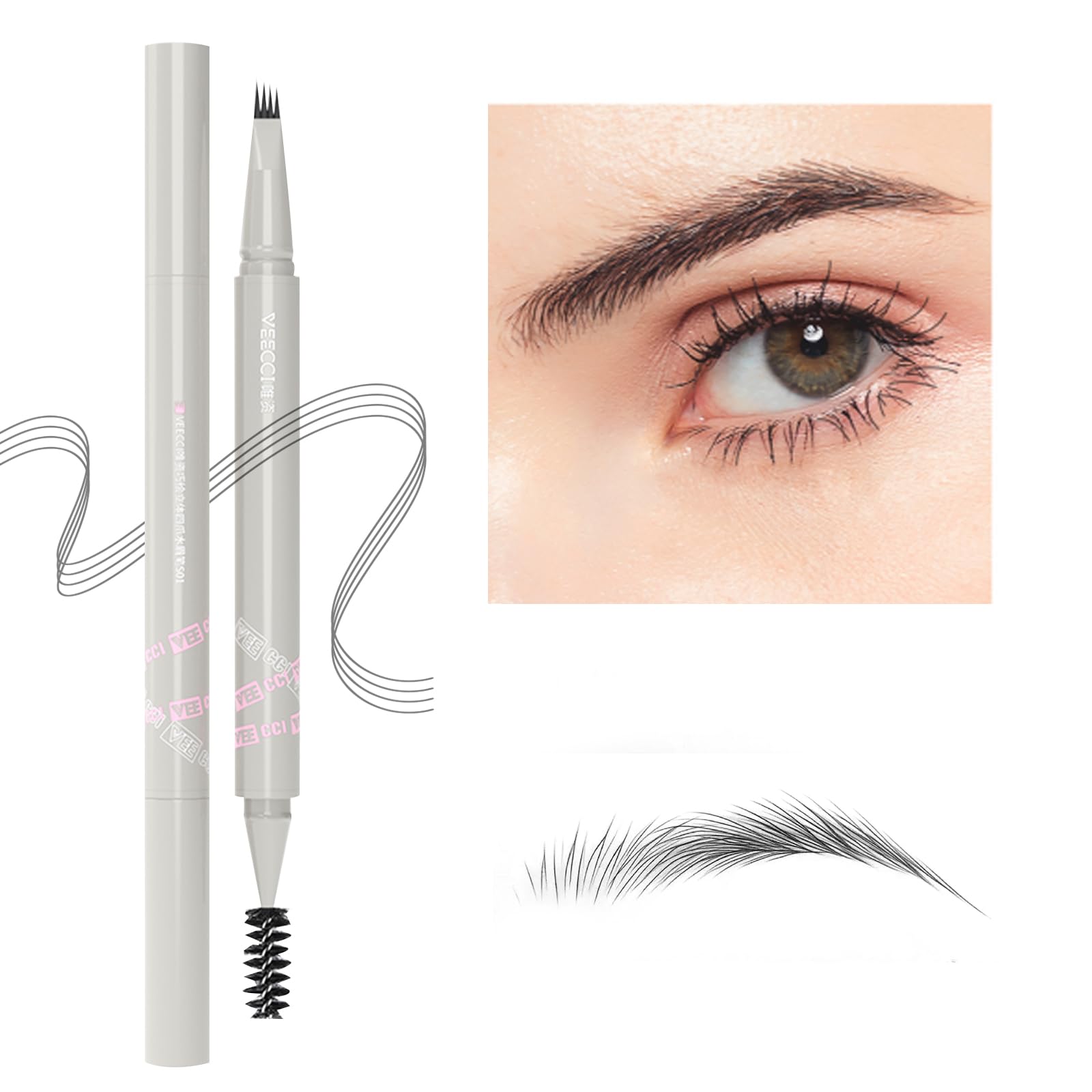 VEECCI 2025 New Microblading Eyebrow Pencil, Waterproof Dual-Ended Eye Brow Pencil with 4-Fork-Tip & Precise Brush-Tip - Image 3