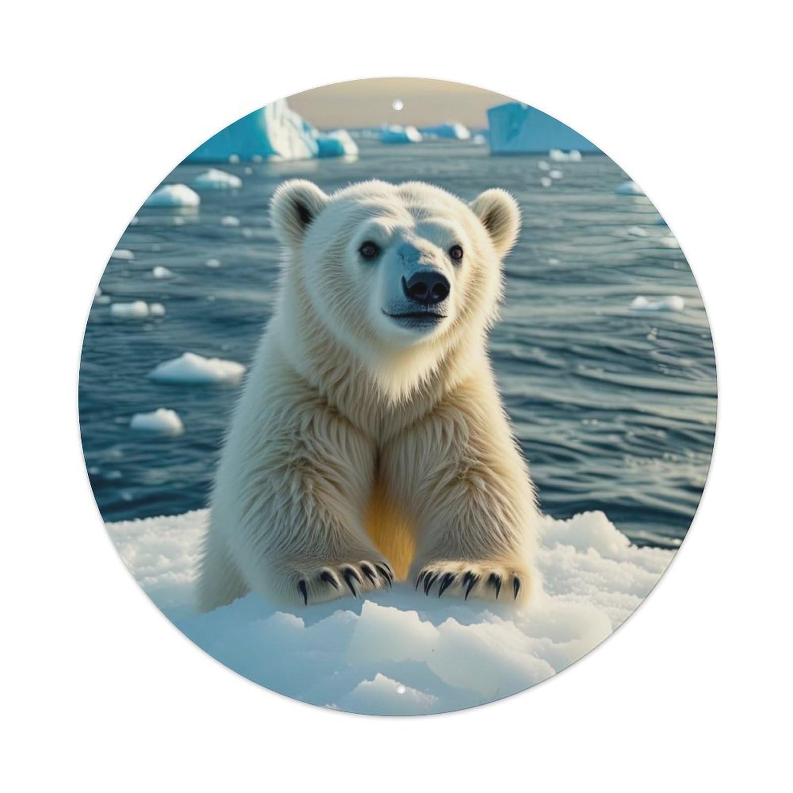 Cwbufd Vintage Style Animal Polar Bear Arctic Ocean Iceberg Nature Wildlife Vintage Metal Tin Sign Plaque Wall Decor For Cafe, Club Bar, Office, Garden Metal Poster 8X8inch