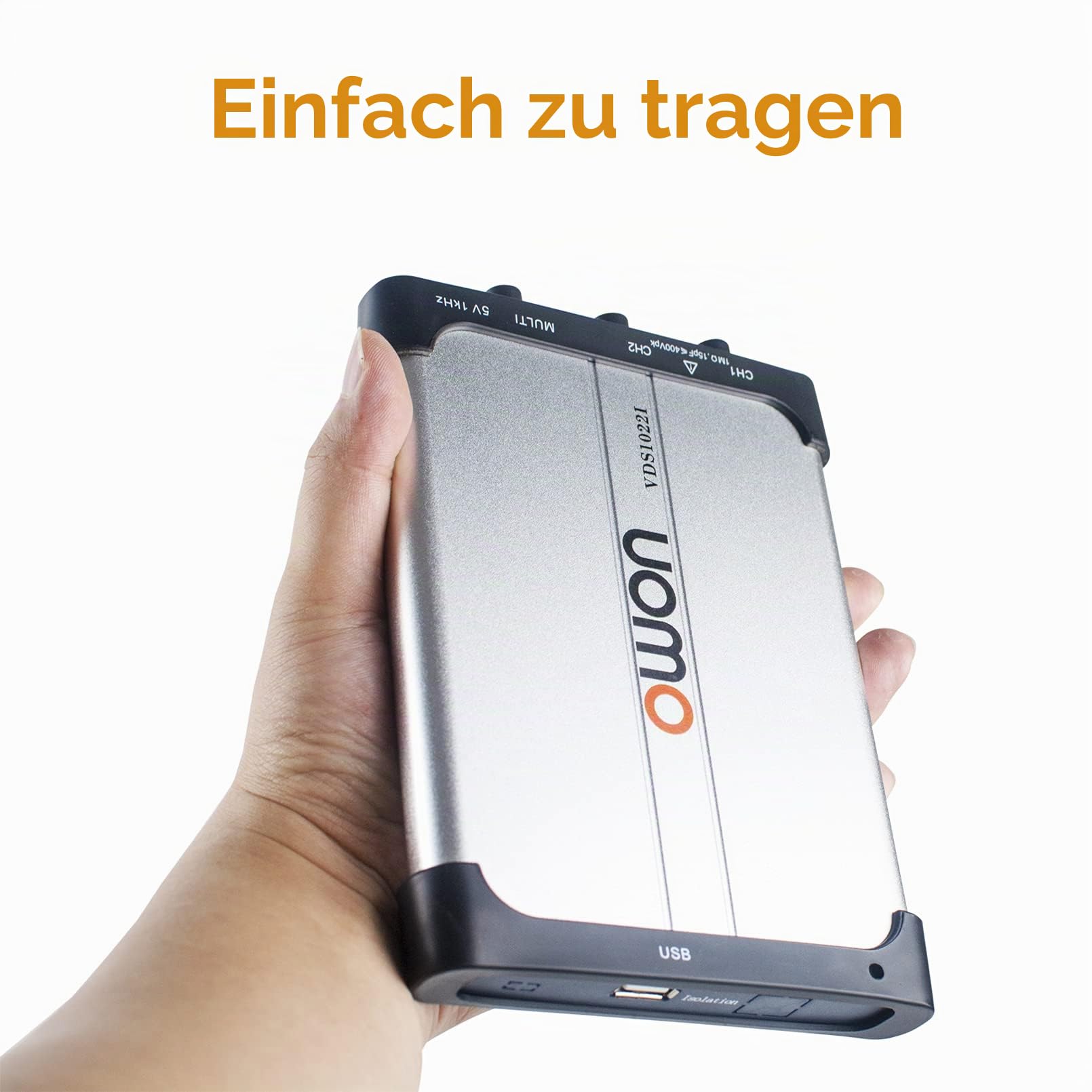 OWON USB-Oszilloskop VDS1022I PC-basiert, 2 + 1 (Multi) Kanäle, Tragbar, Virtuell, 25 MHz Bandbreite Mit Kanalisolierung, Für Heimwerker Und Automobil
