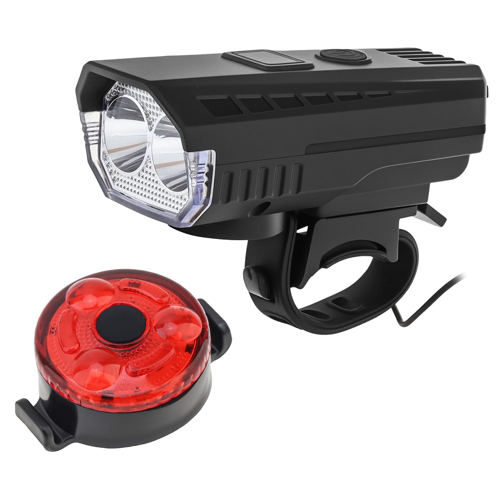 Set di fari e fanali posteriori per bicicletta, luce di sicurezza con clacson, indicatore del livello della batteria, resistente all'acqua, porta di tipo C, 4 modalità di illuminazione per