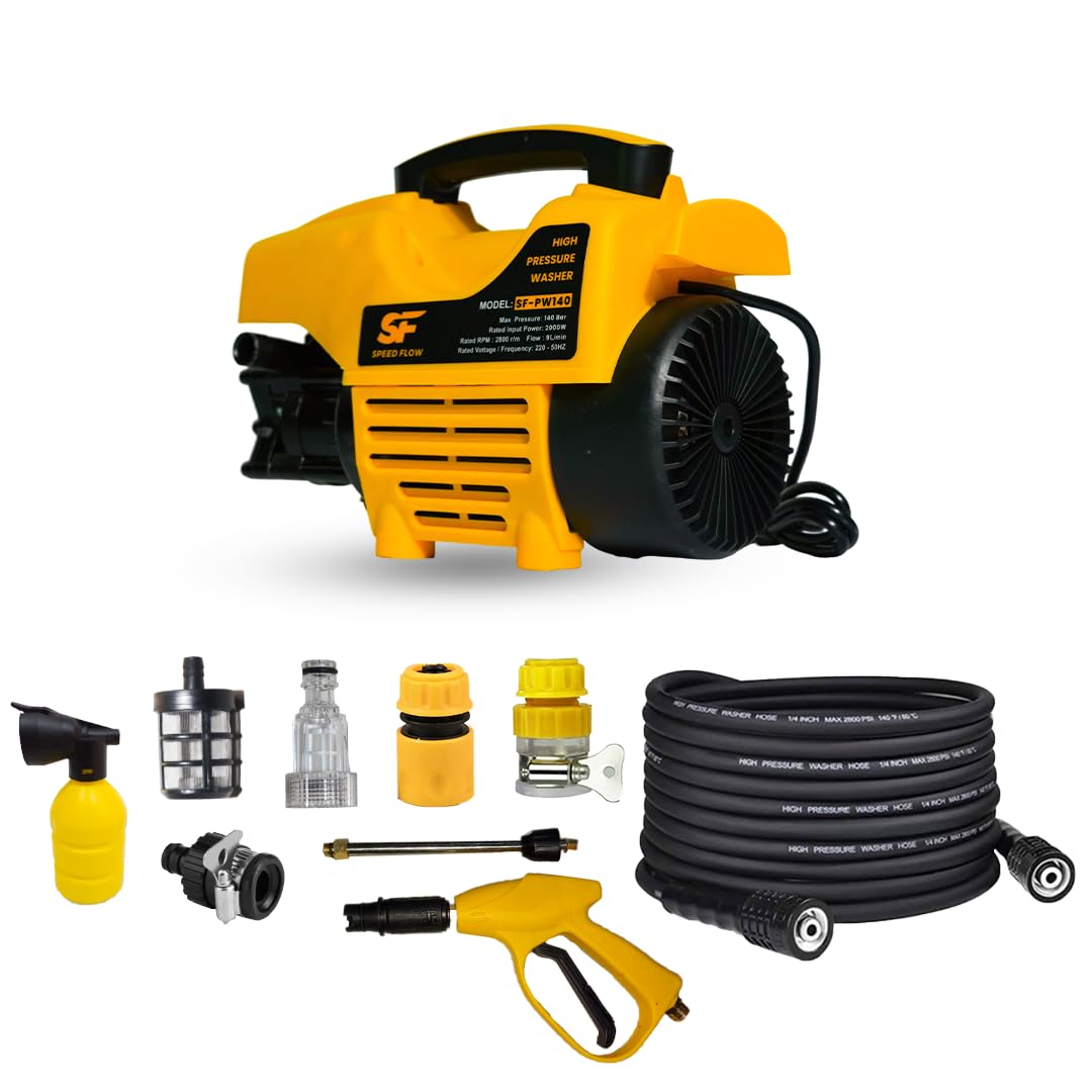 SF-PW140 High Pressure Washer Machine 2000 Watts Motor, Pressure 140 Bar, 8MTR Outlet Hose Pipe, Professional Foam Bottle, Tap Connector, Heavy Gun with Steel Lance-image-34