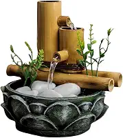 Fonte De Agua Cascata 2 quedas Bambu Flor Lotus Decoracao