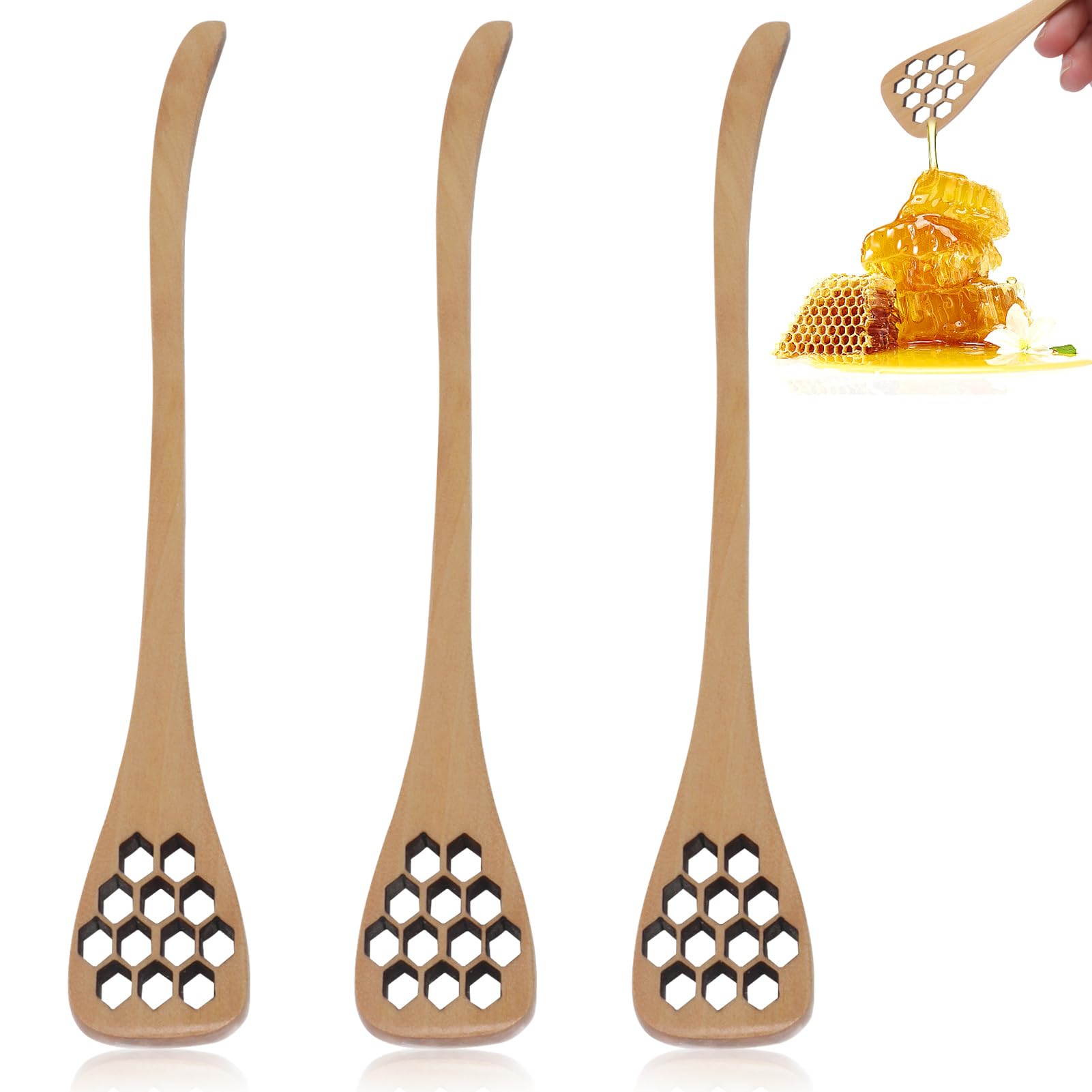 3pcs Honey Dipper Sticks, 7.3in Wooden Honey Mixing Stirrer Honey Dipper Sticks Wooden Honey Stirrer for Honey Jar Dispense Drizzle Honey Honey Sticks for Tea Honey Jam Jar Dispense(Khaki)