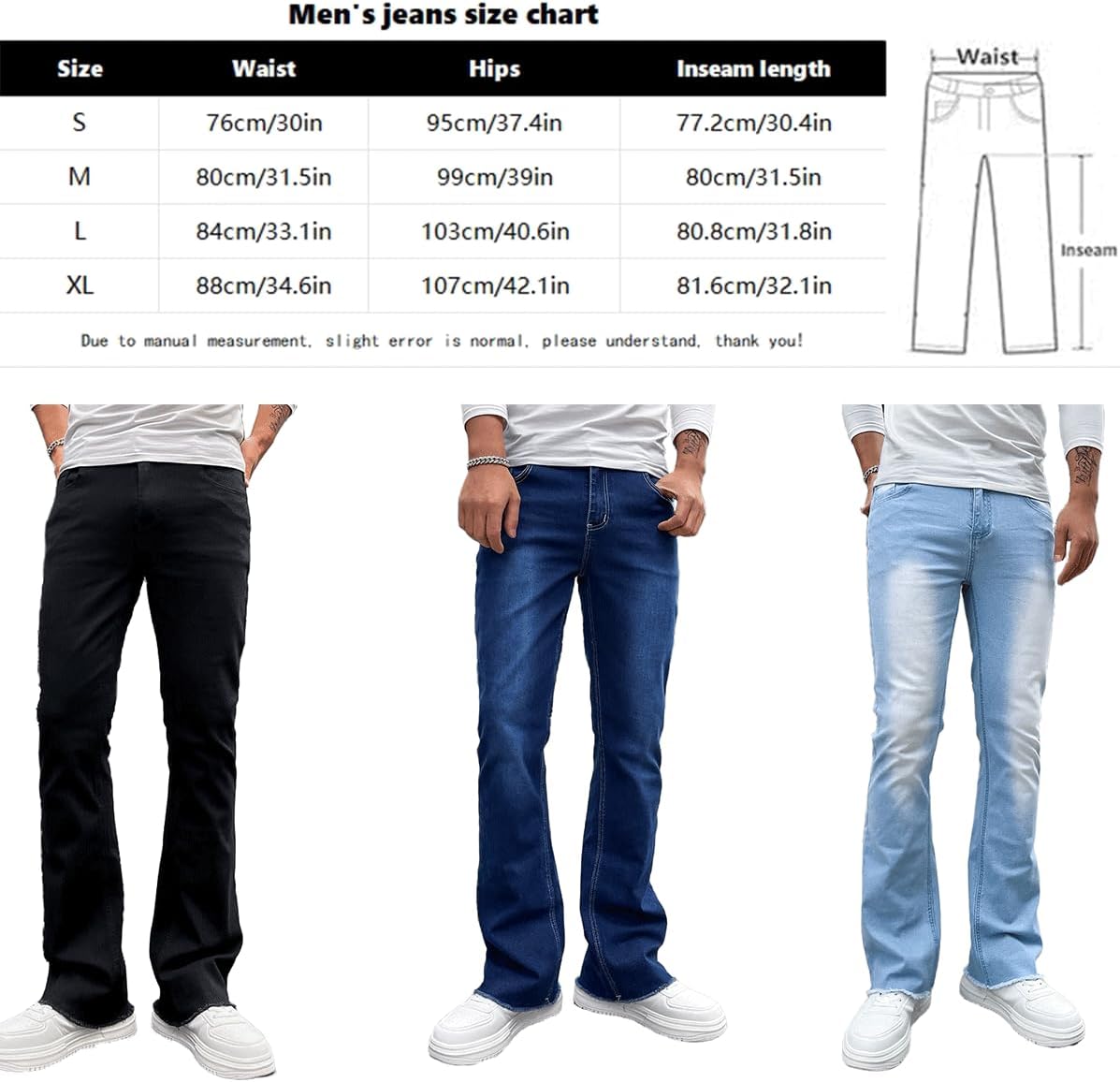 Men's Straight Leg Boot Cut Jeans Stretch Slim Fit Flared Jeans Light Wash Vintage Skinny Denim Pants - Image 7