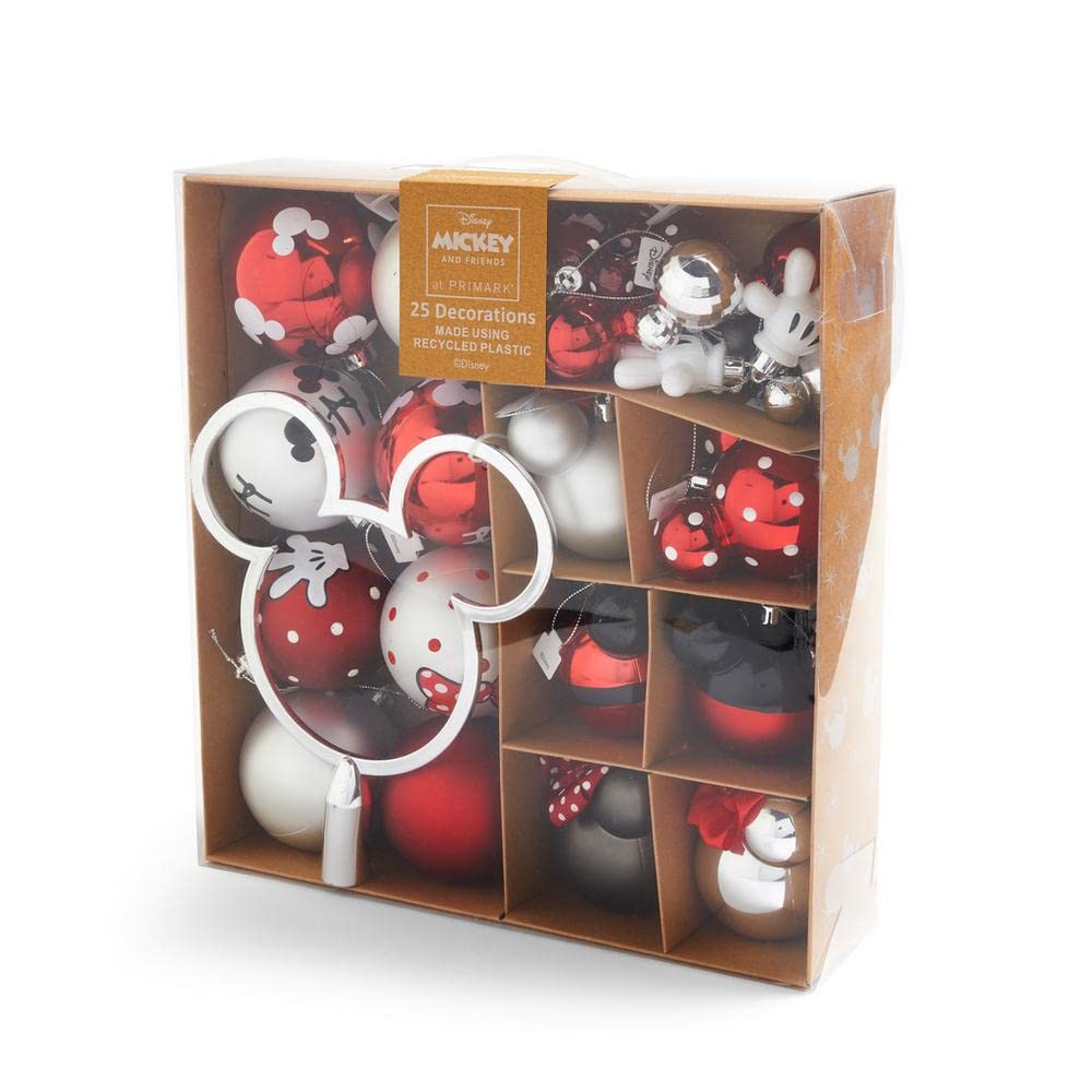 Primark Limited Multicolor Mickey & Minnie Mouse Baubles Hanging Christmas Decorations Xmas Tree Size 25