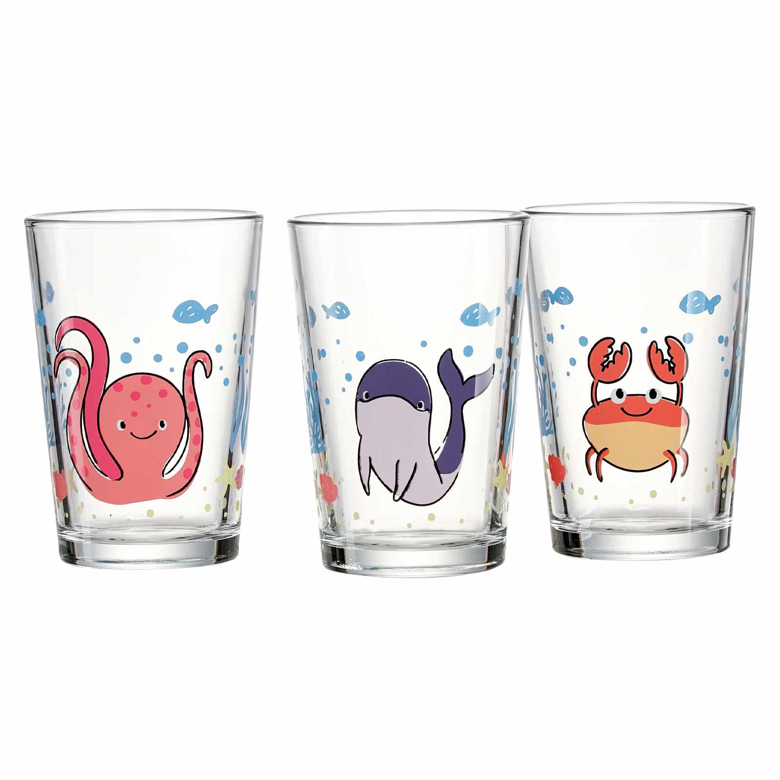 Ritzenhoff & Breker Set di 3 bicchieri per bambini da 205 ml, motivo: animali, calamari, delfino/cancro, lavabili in lavastoviglie