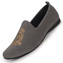 FAUSTO FST FOSMC-2021 Dark GREY-41 Men Dark Grey Embroidered Slip-On Loafers | Royal Ethnic Party Shoes | Ethnic Juttis and Mojaris for Wedding Cushioned Insole (7 UK) gallery image