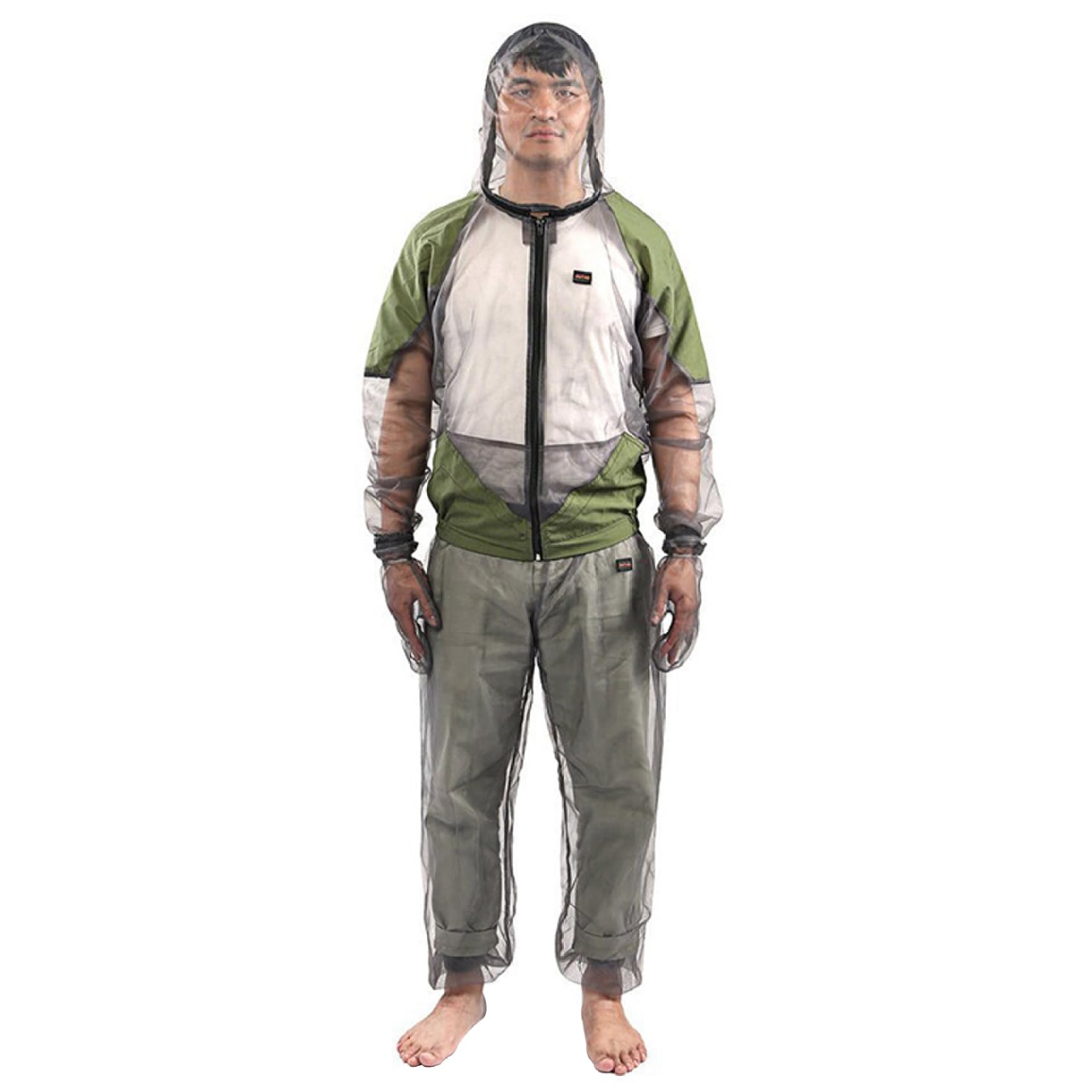 Mosquito traje para hombres mujeres 1 set translúcido transpirable anti -mosquito ropa con chaqueta con cremallera capucha y pantalones y guantes ropa de malla liviana.