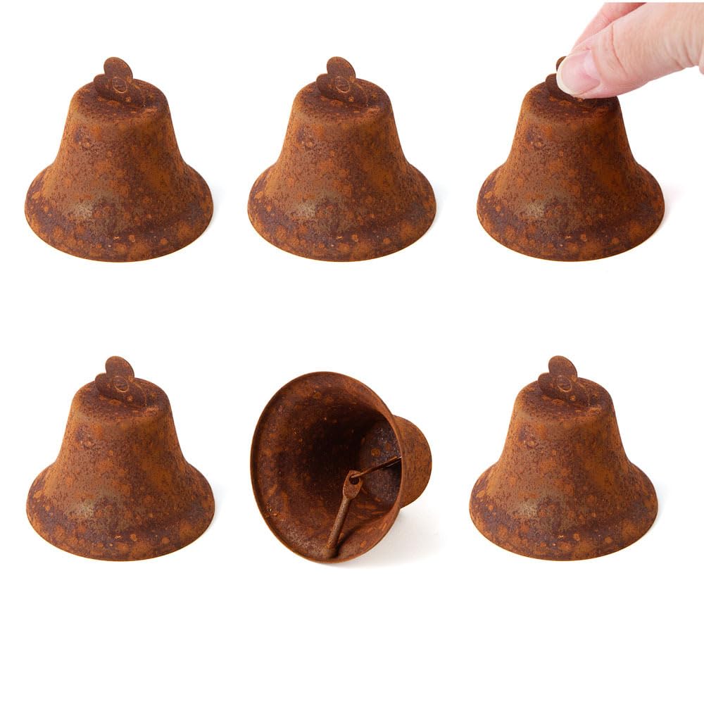 Rusty Metal Liberty Bells Ornaments by Factory Direct Craft - Pack of 6 Rustic Metal Jingle Bells for Holiday or Everyday Crafts and Decorations (Size: 2-1/2