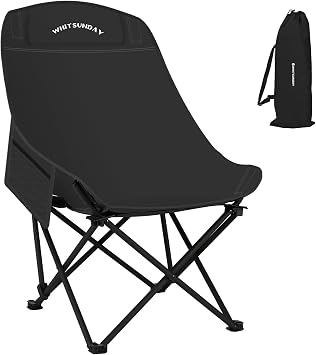 Whitsunday Camping Chair,Compact Backpacking Outdoor Chair,High Back Portable Folding Moon Chair for Heavy People,Beach Chair with Side Pocket-Black