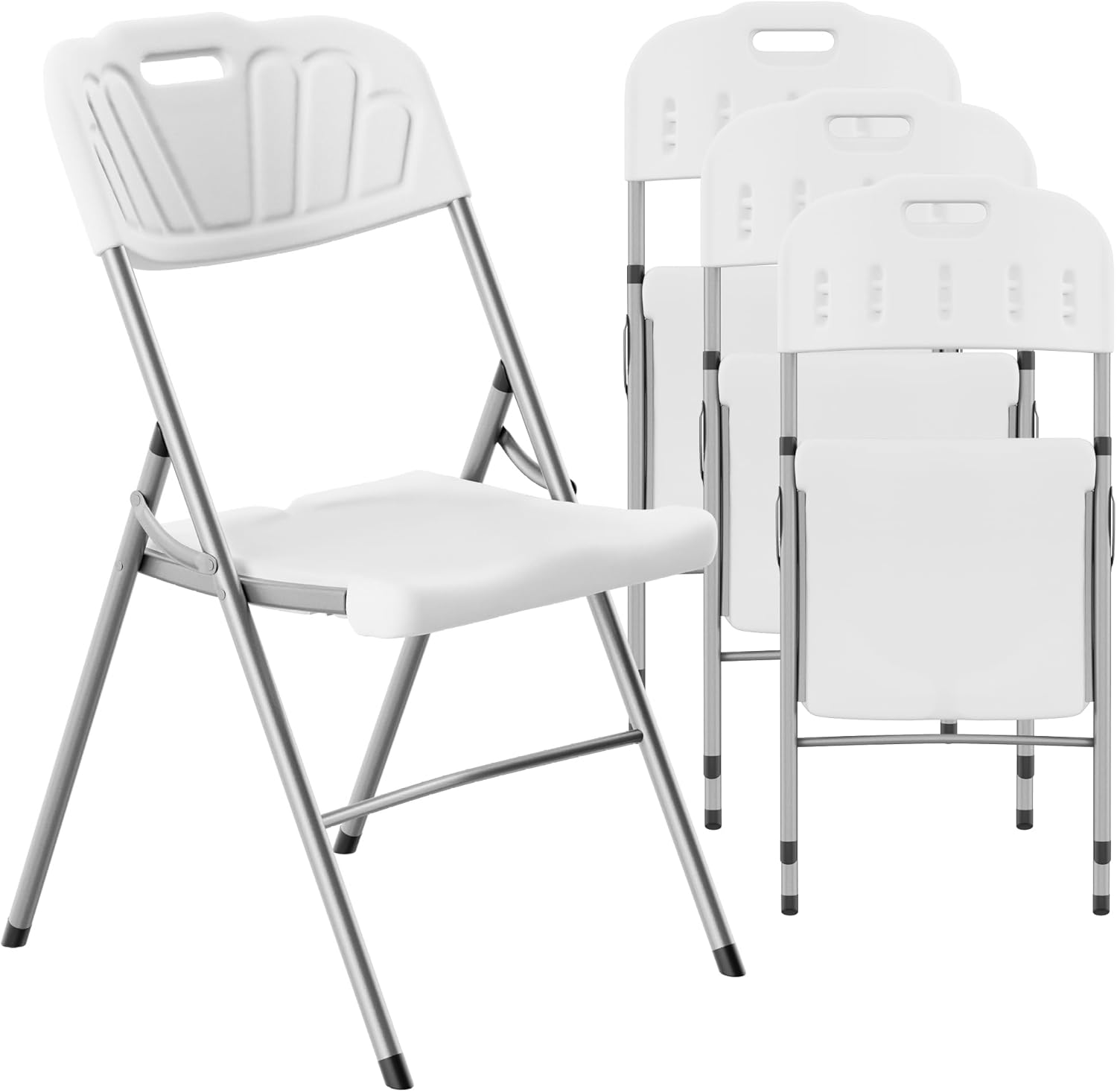 Sorfey White Folding Chair Set of 4, 550 lbs Weight Capacity - Comfy Ergonomic Plastic Folding Chairs for Outside, Wedding, Indoor/Outdoor Party Chairs, Folding Event Chairs - Stackable, Foldable