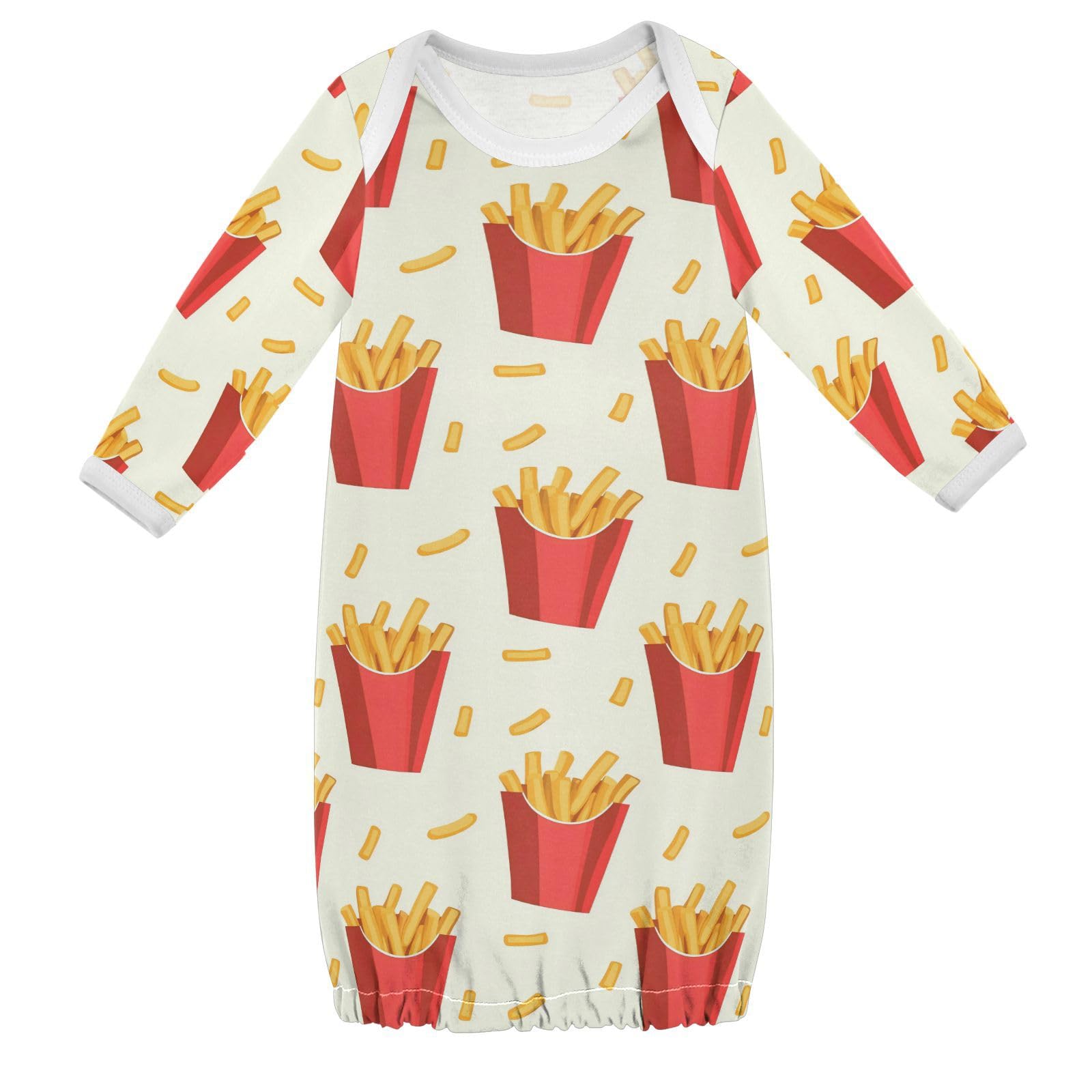 vvfelixl Baby Girl Sleep Gown Crispy French Fries Baby Nightgown for 3-6 Months Babys Sleepers Nightdress for Newborn Boy Long Sleeve Infant Bodysuits Multicolor