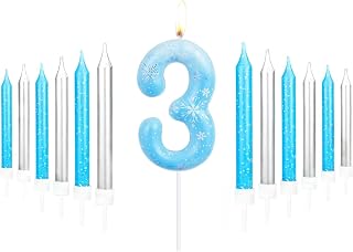 Frozen Snow Birthday Candles,Blue 3rd Birthday Candles,Birthday Number 3 Candles with Snowflake Party Supplies Frozen Snow Themed Candles for Kids Adults Birthday Wedding Anniversary Supplies