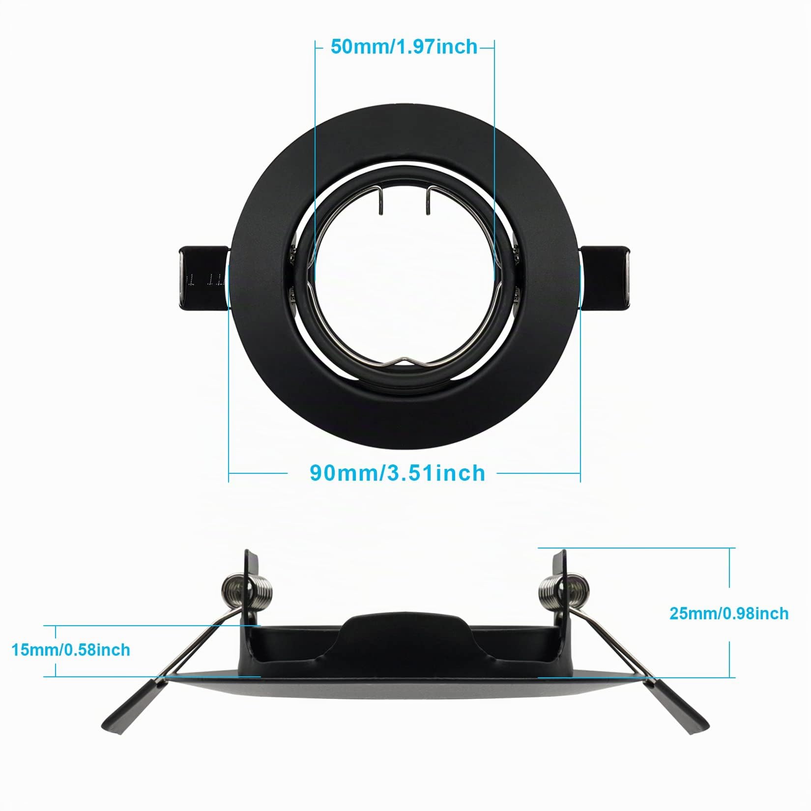 Cornice Faretto Incasso Cartongesso GU10,Portafaretto da Incasso Rotondo Nero,Faretti led da incasso per cartongesso incl.Portalampada GU10,Orientabili a 35°,Per 50mm LED e Alogeno,Set da 20
