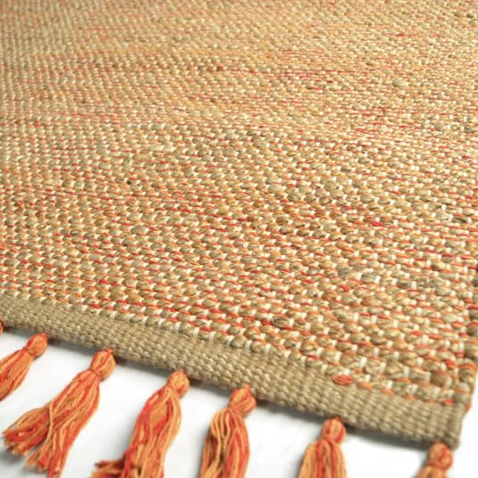 Tapis naturel en jute et coton - Néo-ethnique - Rouge - 120 x 170 cm