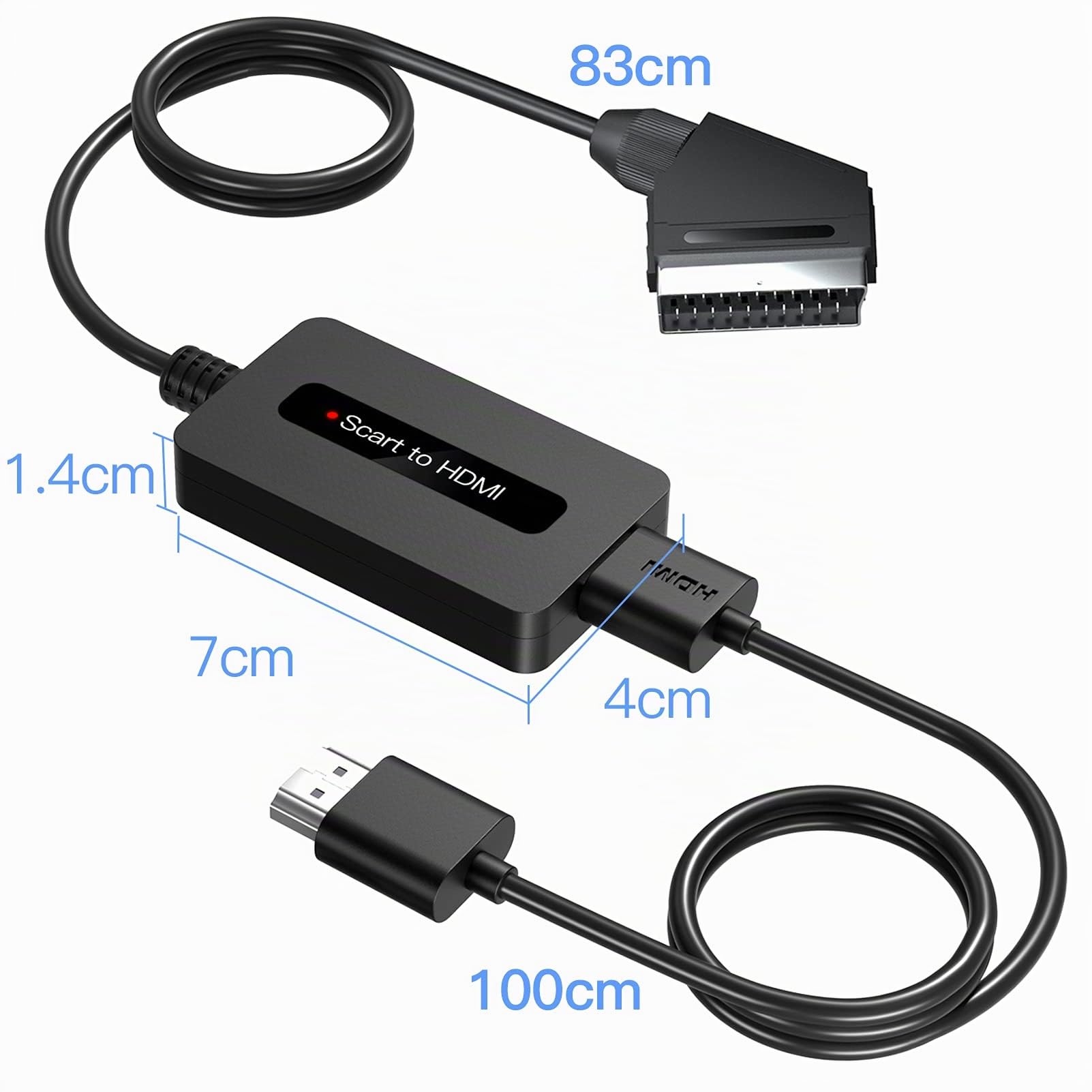 Convertisseur péritel vers HDMI avec câbles, adaptateur péritel mâle vers sortie HDMI pour Sky/DVD/STB avec sortie péritel pour afficher sur les téléviseurs HD