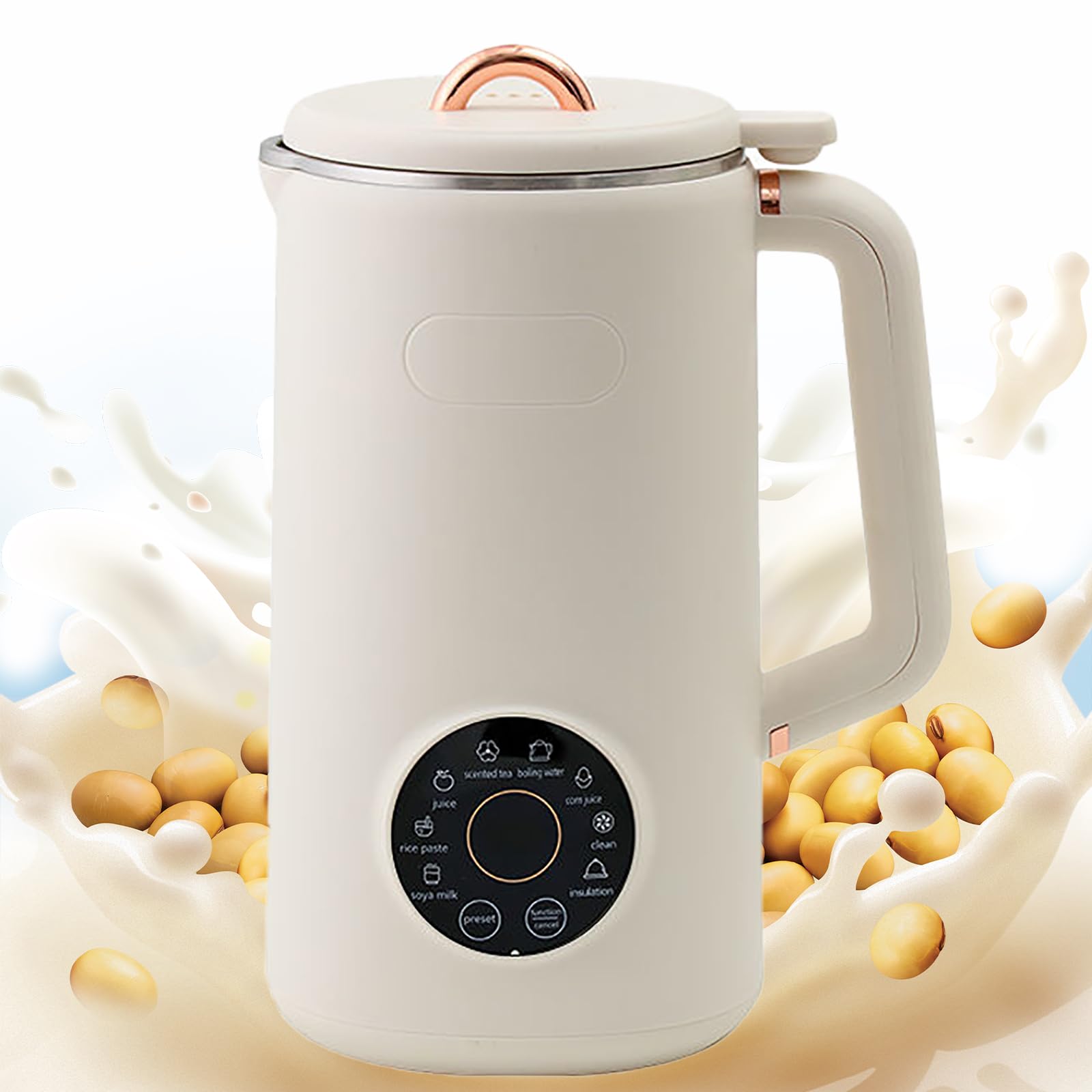 Nussmilchbereiter 1L Sojamilchbereiter 8-in-1 mit LED-Anzeige, Timer, Auto-Clean, Filterfrei, Warmhaltefunktion für Selbstgemachte Soja, Mandel, Hafermilch und Brei