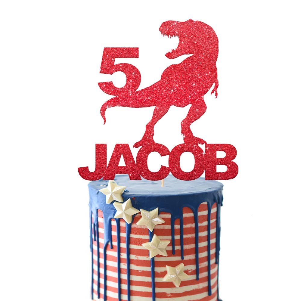 EDSG Personalised Dragon Cake Topper for Boy | Multicolour Glitter Topper for 1st, 3rd, 5th, 7th, 9th, 13th Birthdays (Red)