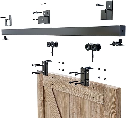 Miniatura 4 de SMARTSMITH Riel de caja de 10 pies, riel de acero resistente, riel de puerta corrediza de granero, kit de montaje en pared, apto para puertas