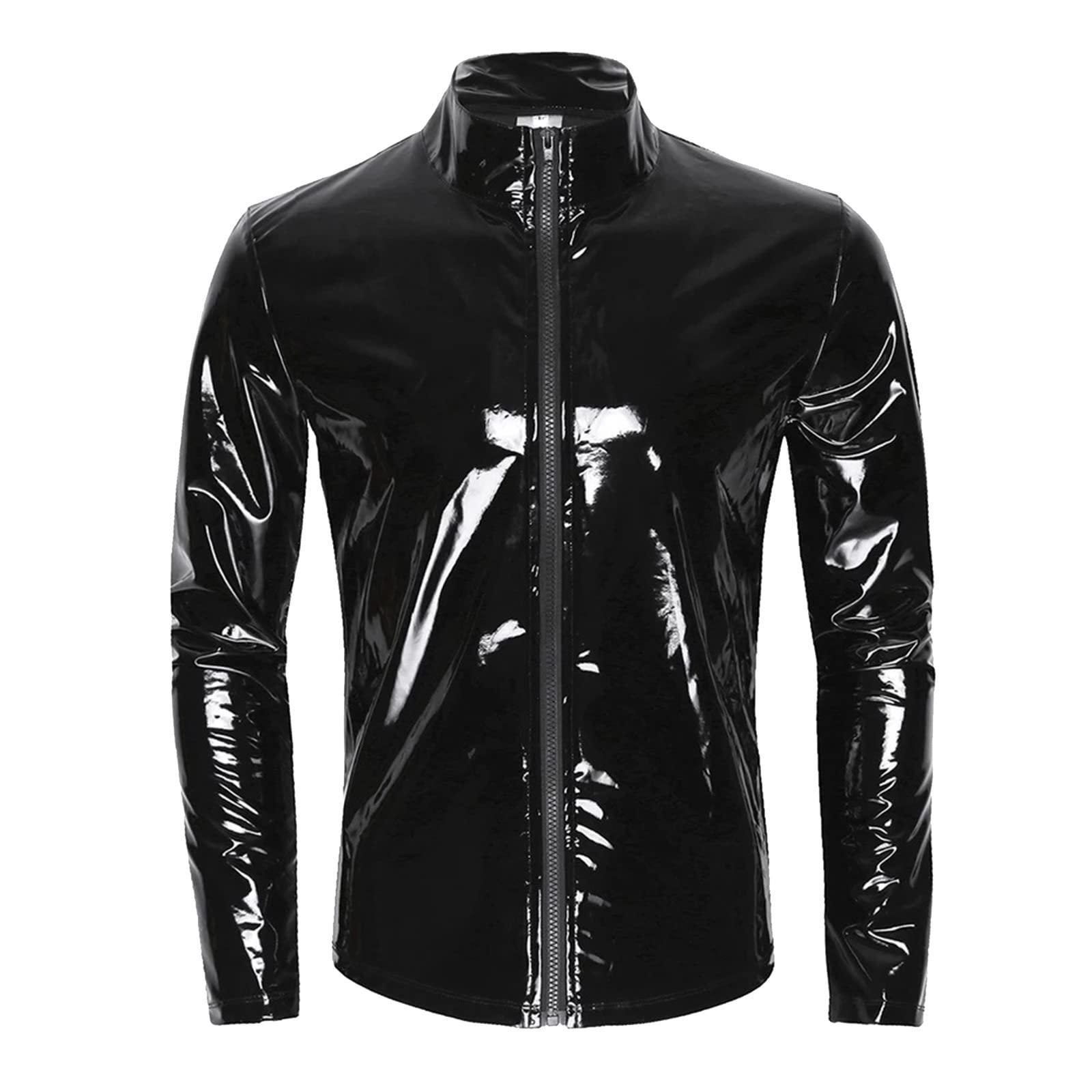 Giacca Uomo Maniche Corte In Ecopelle Laccata – Effetto Wet Look, Slim Fit, Con Bottoni – Perfetta Per Feste E Discoteca