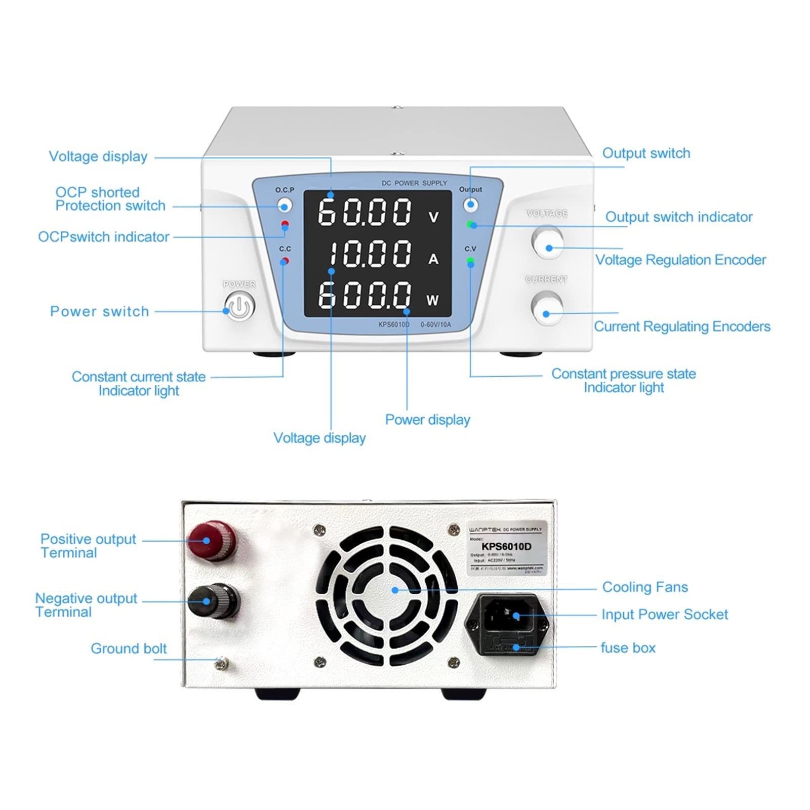 Labor-DC-Netzteil Stabilisiertes Netzteil Einstellbare Variable Digital geregelte Bankquelle 60 V 10 A 30 20 A Benutzersicherheit(KPS1520D 15V 20A)