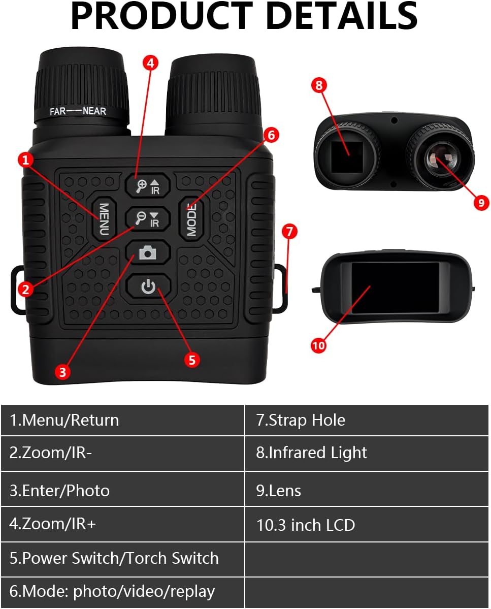 Night Vision Goggles Binoculars for Adults, 6X Digital Zoom, 3" Screen, Long Battery Life, Ideal for Hunting, Camping, and Security