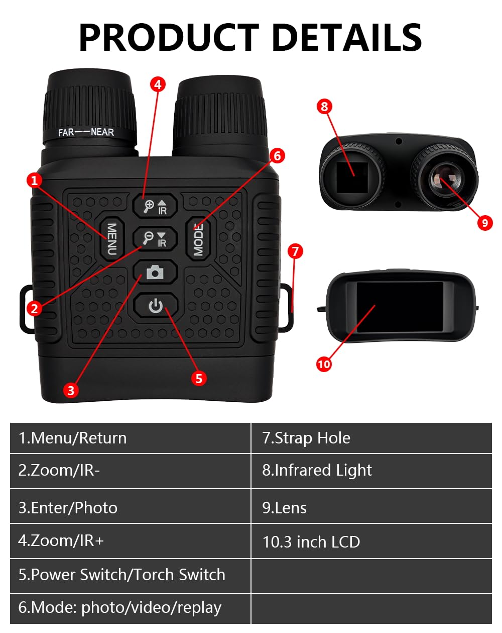 4K-Infrarot-Nachtsichtfernglas mit 10-fachem Zoom – Nachtsichtgerät für Jagd/Camping (NVG) – Wiederaufladbare Wärmebildfunktion – Elektronisches Geschenk für Männer (Ehemann/Vater)