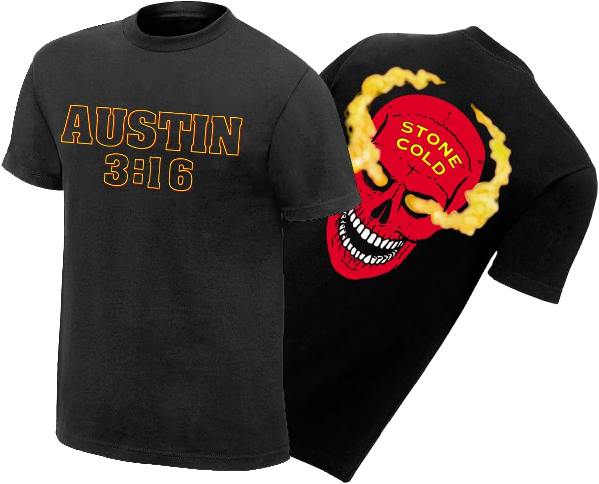 Men's Stone Cold Steve Austin 3:16 Skull Cotton Double-Sided Printed Graphic T-Shirt