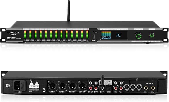 Digital Karaoke Mixer Audio Processor System with DSP, Professional Pre-Stage Effector Vocal Effects Preamp KTV Equalizer, Anti-Howling Microphone Sound Processor w/USB Bluetooth Optical Audio Input