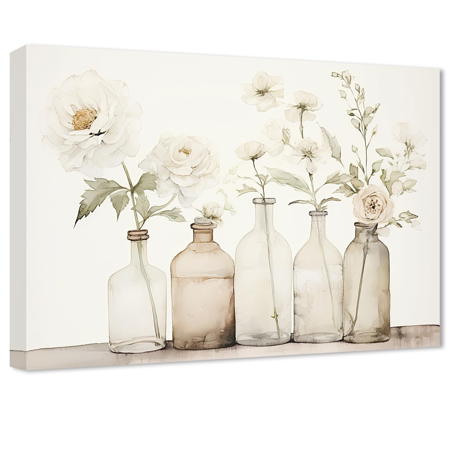 ZXHYWYM Bathroom Wall Art Rustic Flower in Vase Picture Farmhouse Floral Bouquets Canvas Prints Beige Botanical Artwork Country Kitchen Wall Decor(Picture-3, (20.00" x 30.00")) โ image 1