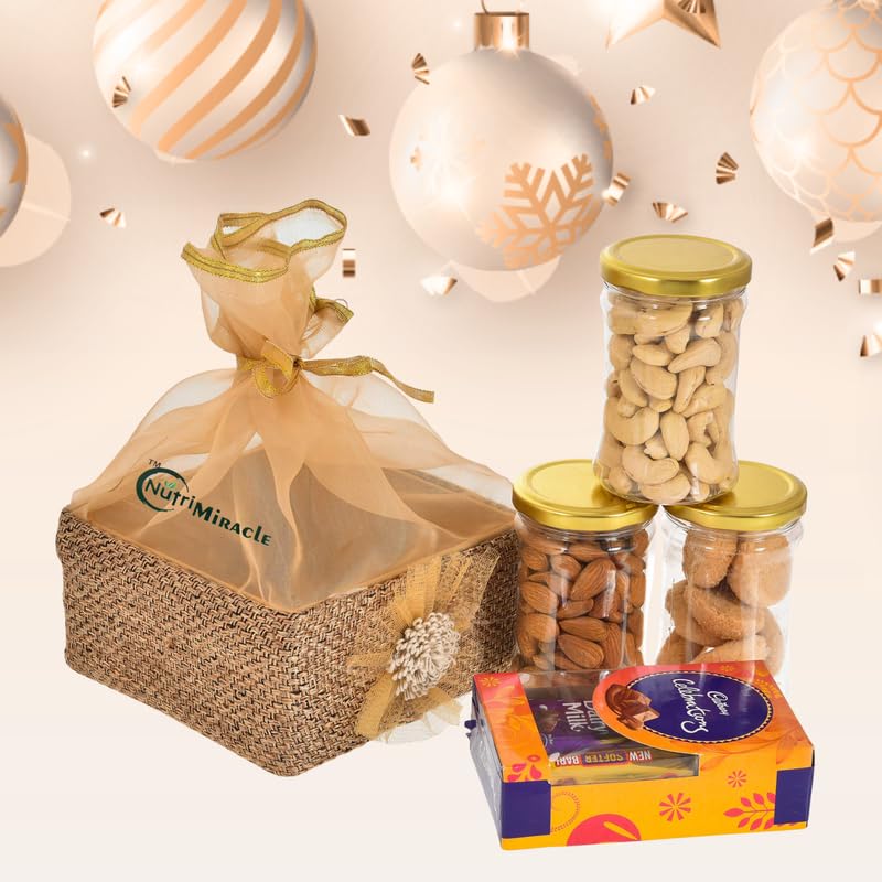 Image of NUTRI MIRACLE Christmas & New Year Dry Fruits Gift Hamper | Festive Box for Family and Friends
