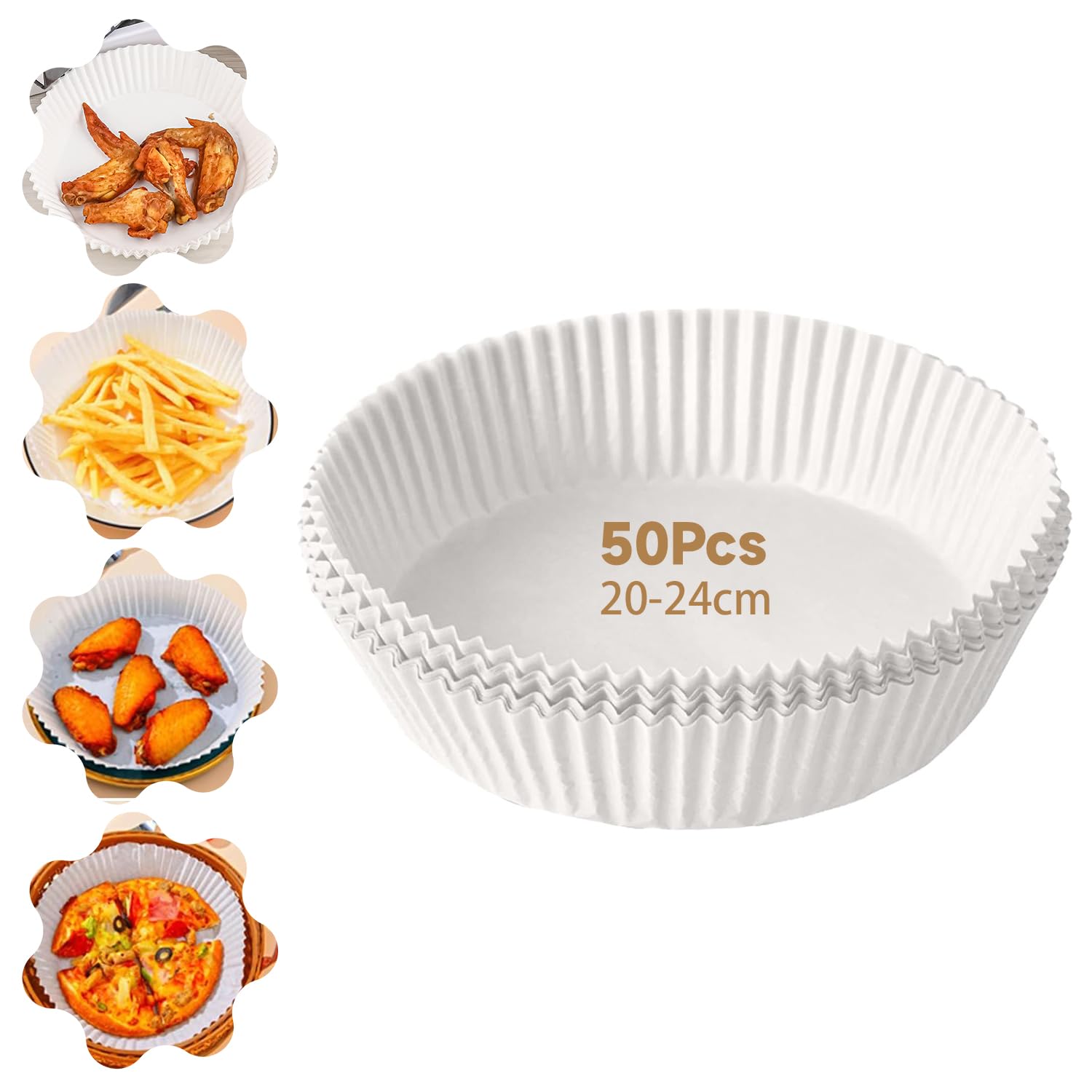 Papel para Freidora de Aire 6-8L, 50 Piezas Papel para Freidora Aire Doble, Papel Horno para Freidora Sin Aceite, 20-24CM Papel Air Fryer Cuadrado, Papel Freidora Aire Desechable Antiadherente, Blanco