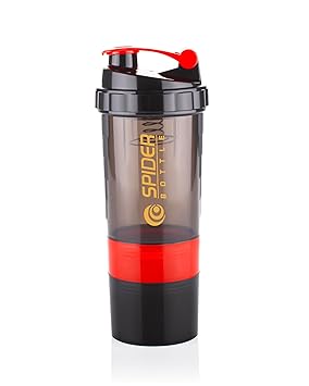 ATTRO Plastic Spider Shaker Bottle with Storage 300ml Protein Mixer Bottle with Compartment for Supplements, BPA-Free, Leakproof Gym Shaker Cup, Ideal for Workout, Gym, Travel Red - image, photos
