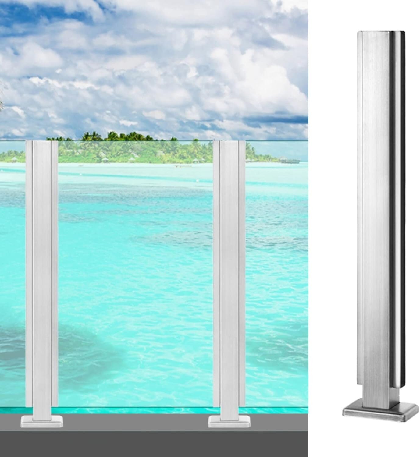 Abrazadera de acero para barandilla de cristal de 95 cm: soporte de paneles para balcón y patio