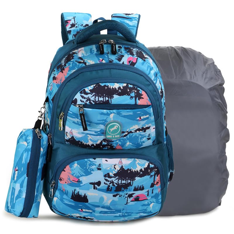 Image of Chris & Kate Premium 32 L Multi-Print School Bag for Boys Girls and Kids Spacious Interiors Casual Backpack Perfect for School, College, Everyday Use Includes Free Stationery Pouch and Rain Dust Cover