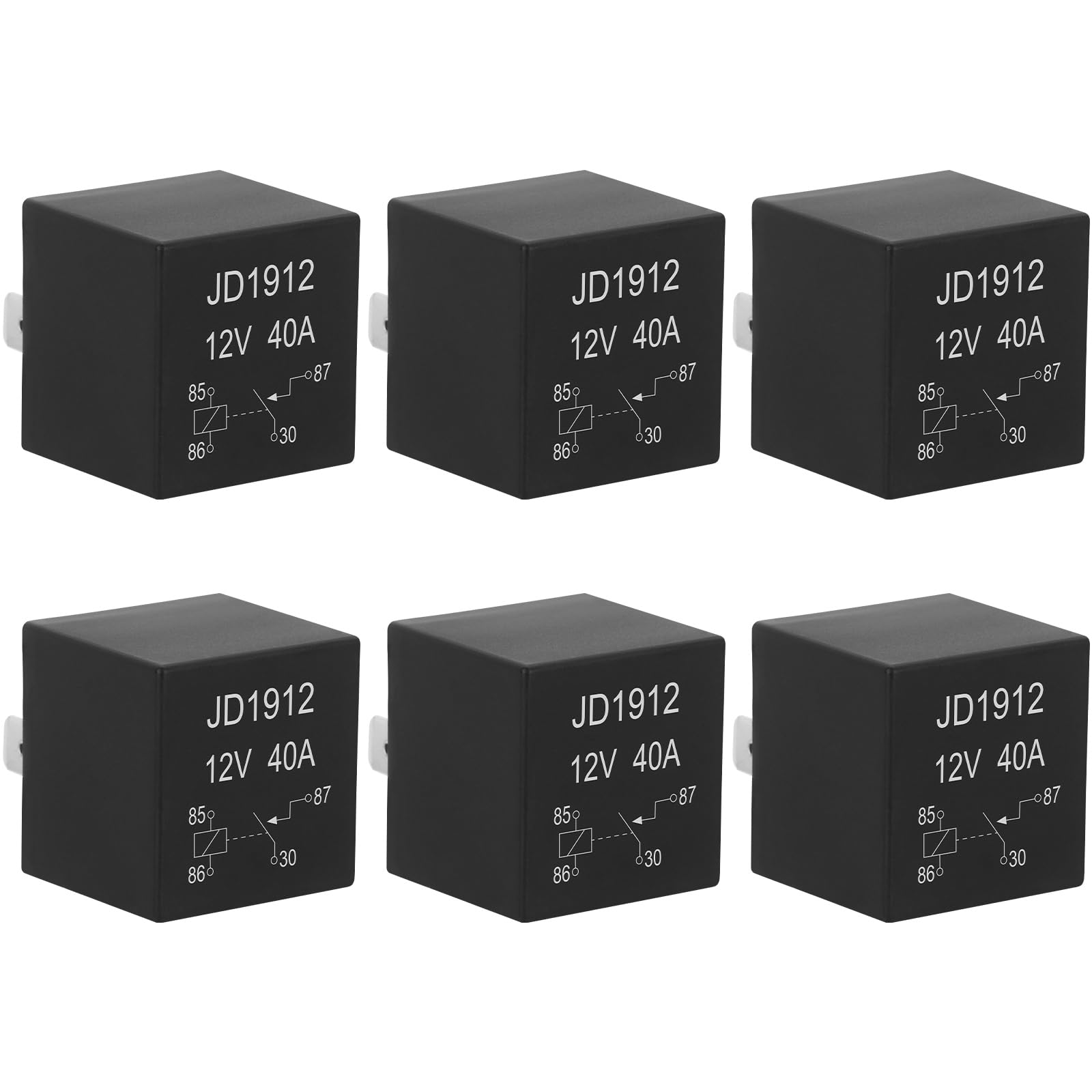Weasch 6 Stück JD1912 Kfz-Relais, 12V, 40A, 4-poliger SPST, Automobilschalter und Starter, wasserdichtes Relais für Boot, Traktor, LKW, Motorrad (6)