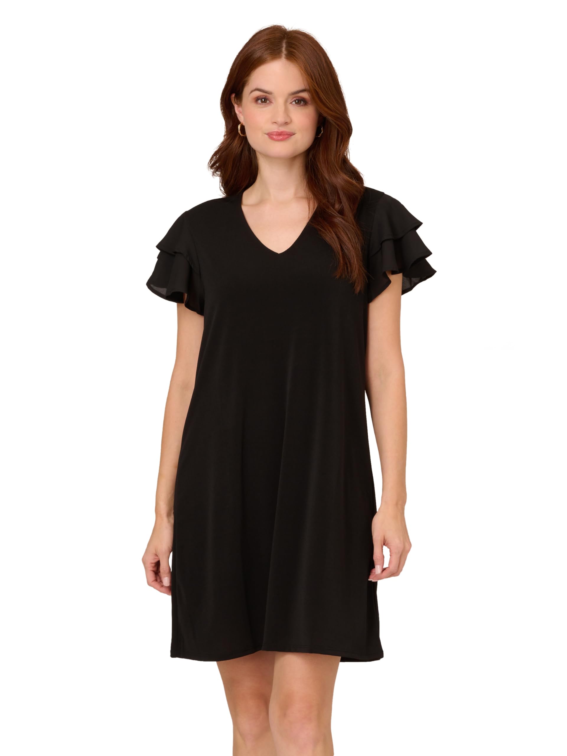 Adrianna Papell Womens V Neck Double Flutter Sleeve Dress