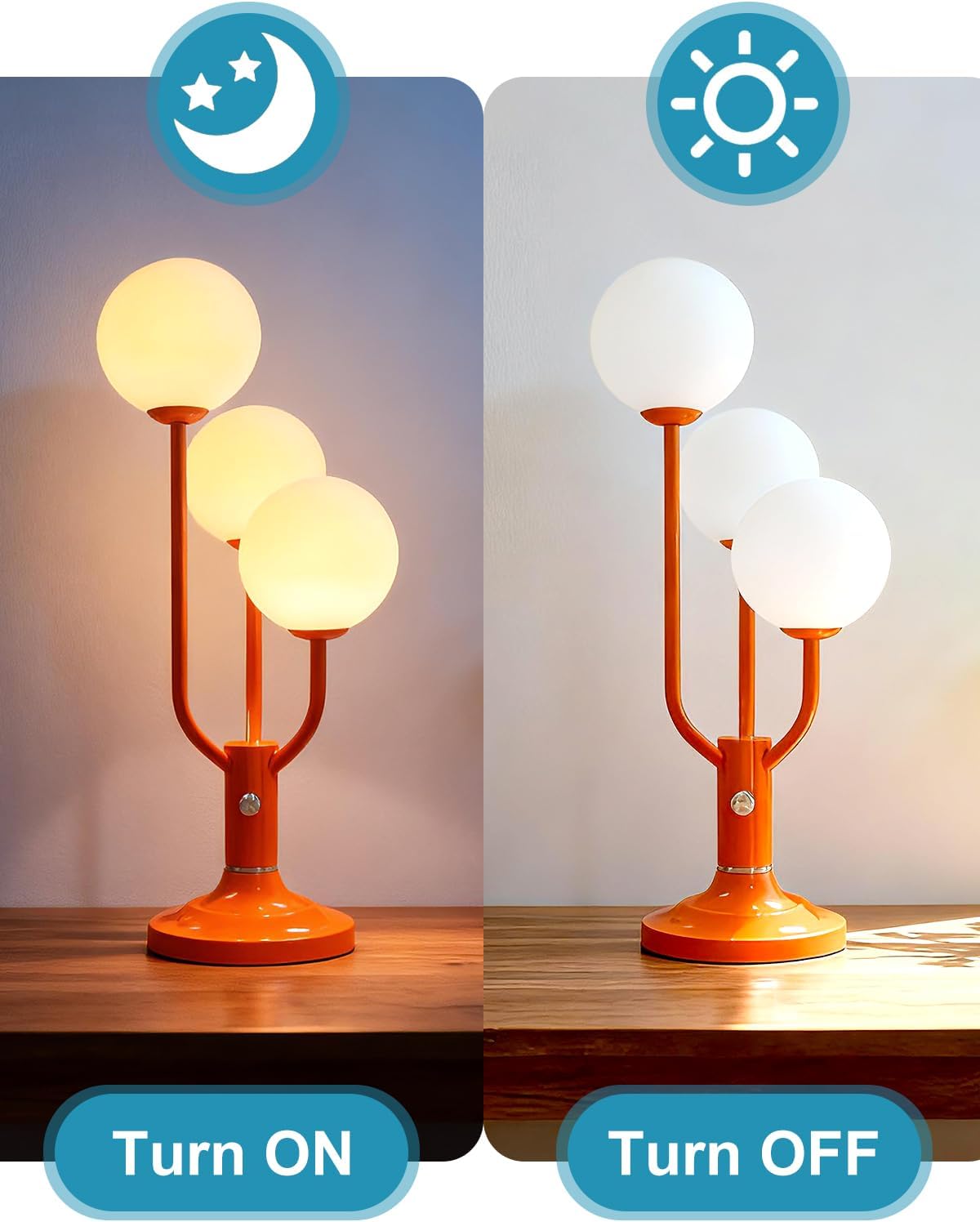 Lightdot Modern Orange Table Lamp for Bedroom, Mid Century Desk Lamp with Globe Lampshade 3000K Warmwhite Dimmable Nightstand Lamp for Living Room Bedside End Table(G9 Bulb Included)