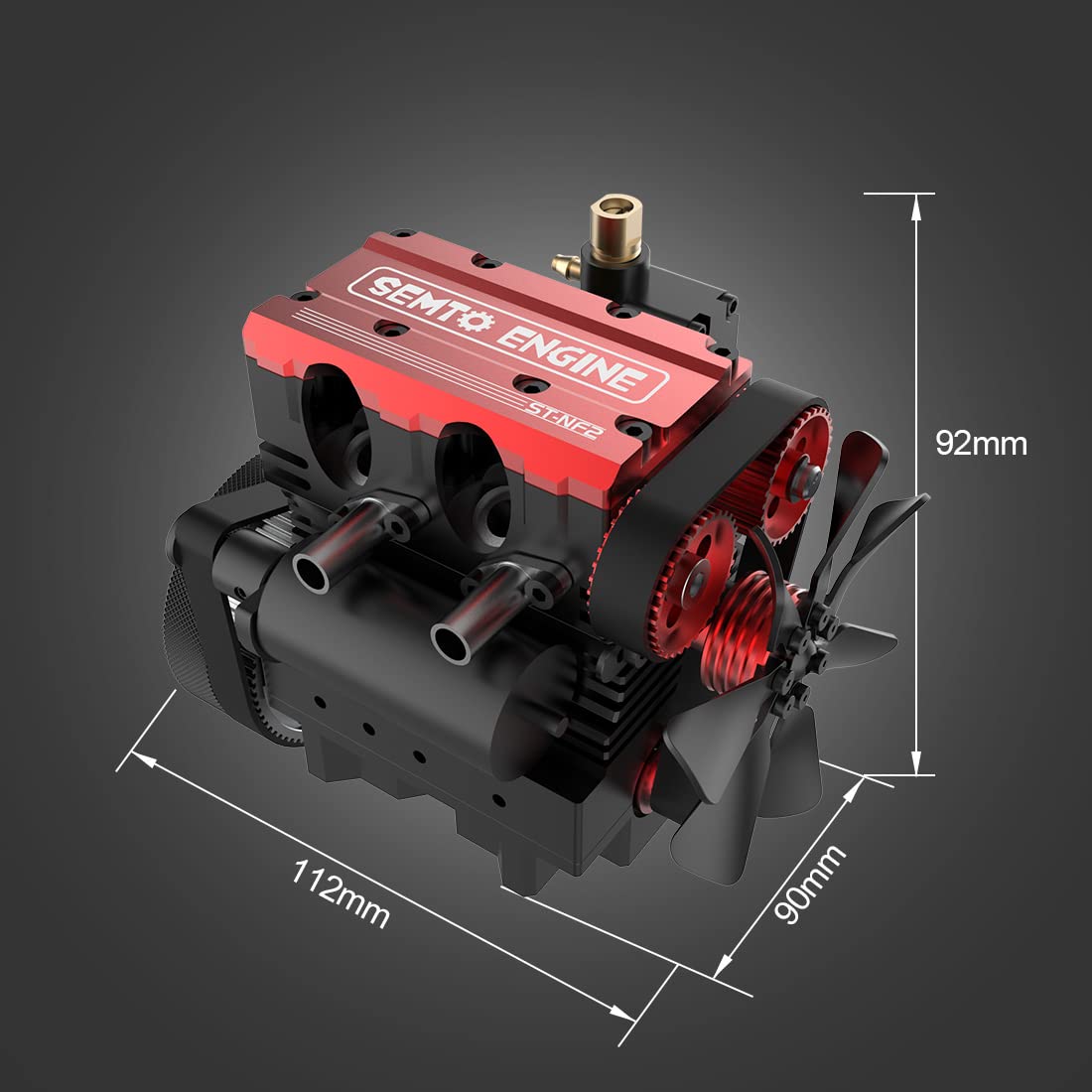 BuildCubes OTTO MOTOR FS-L200AC Kit de Modèle de Moteur, 7.0cc En Ligne Bicylindre 4 Temps Refroidi par Air Nitro Moteur à Combustion Interne, Metal Mini Moteur Assemblage DIY Kit Moteur L2, Cadeau