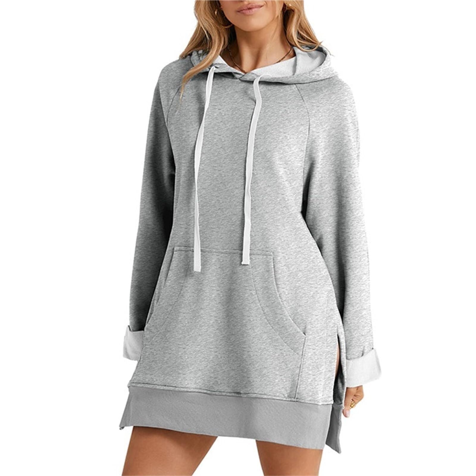 The Warmy Oversized Hoodie Dress,Hoodie Dress for Women with Pockets,Oversized Hoodie Dress,The Warmy Oversized Hoodie (Color : Gray, Size : L)