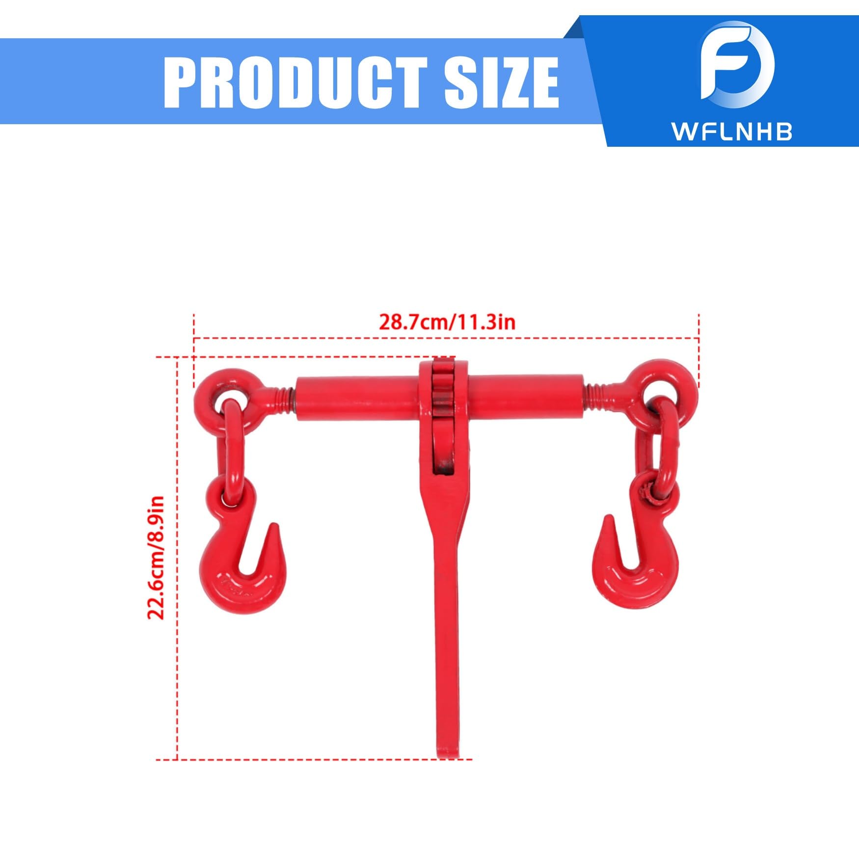 WFLNHB 4 Pack 1/4 to 5/16 Ratchet Chain Load Binders, 2600LBS Working Load Capacity, Breaking Strength 9200LBS Heavy Duty Binder Ratchet Boomer to Truck Flatbed Trailer