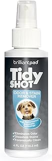 BrilliantPad TidyShot Pet Stain Remover & Odor Eliminator Spray | Natural Enzyme Cleaner, Cleans Cat & Dog Urine, Safe on Carpet & All Surfaces in Home for Pee | Advanced Professional Strength | 4 oz