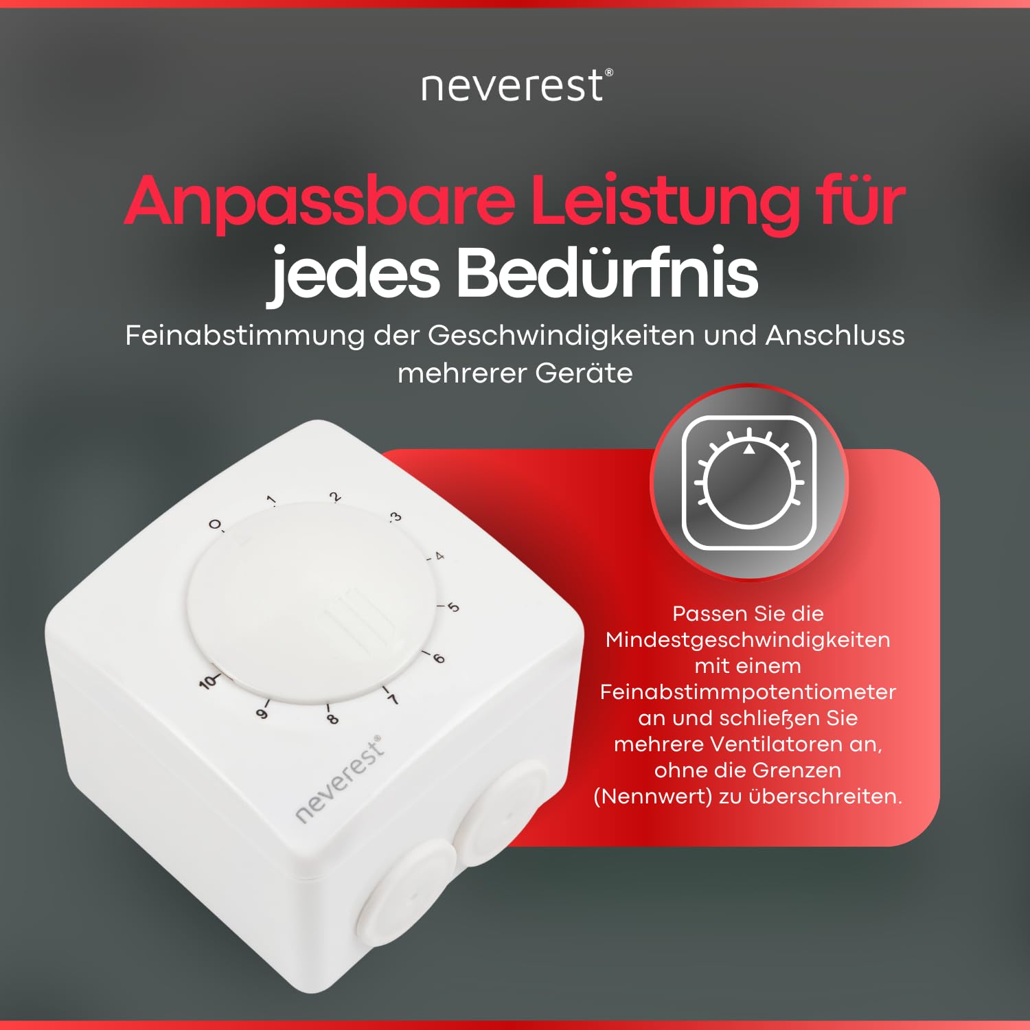 neverest® Dimmer 230V 1.0 A Drehzahlregler für Ventilatoren Pumpen Motoren Aufputz/Unterputz Montage