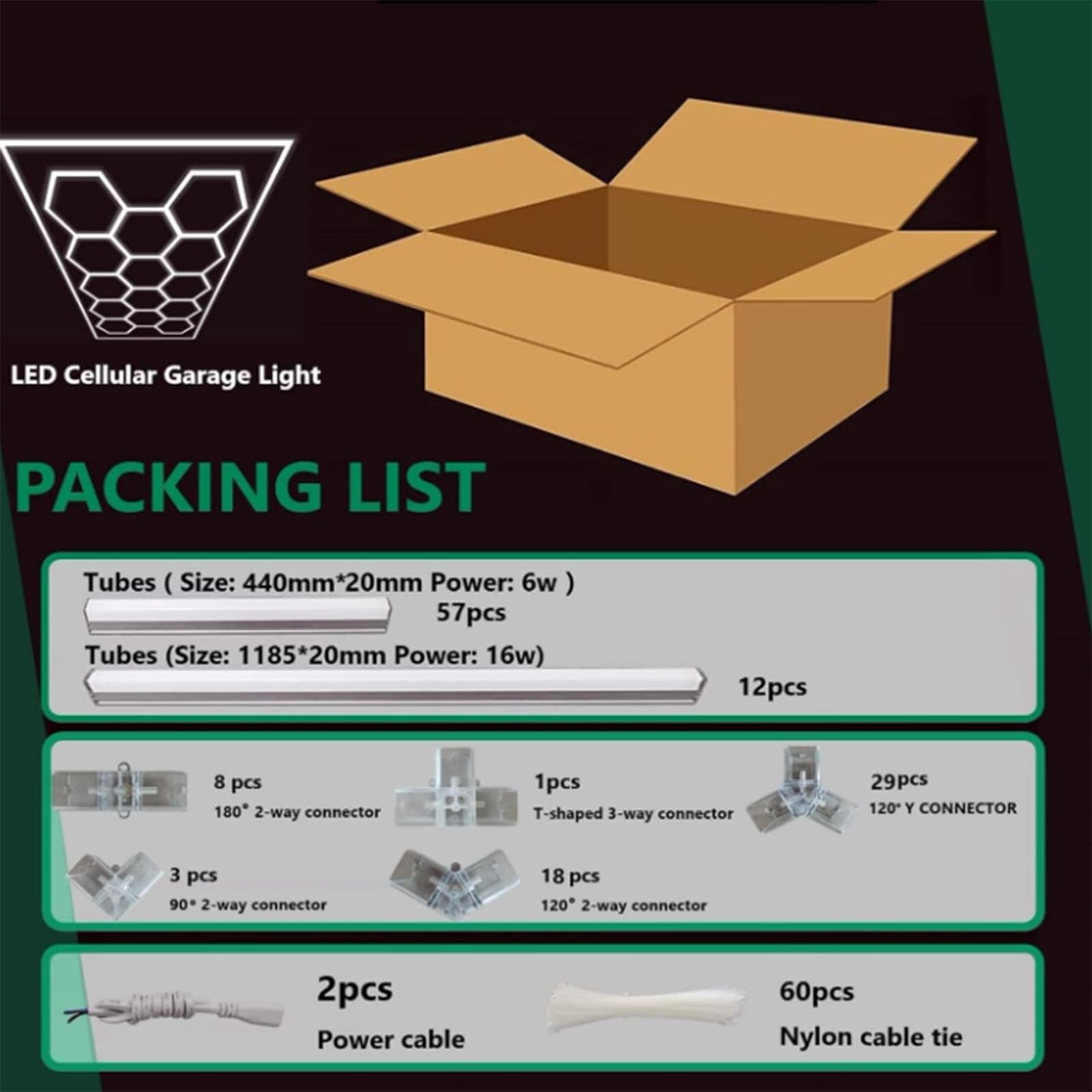 hexagon led garage,lámpara de techo led hexagonal,diseño de panal, 672 W, 6500 K, deformable, hexagonal, for garaje, taller, almacén, sótano y gimnasio.(14 trous)
