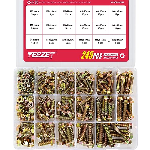 Image of 245PCS Grade 8.8 M6 M8 M10 Heavy Duty Flanged Bolts and Nuts Kit, Metric Flanged Hex Screws Nuts Includes 15 Most Common Sizes