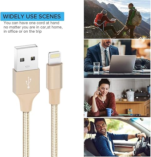Miniatura 7 de Nikolable Cable Lightning certificado por Apple, 3 unidades de 6 pies de iluminación trenzada a USB A, cable de carga compatible con iPhone 13, 12,
