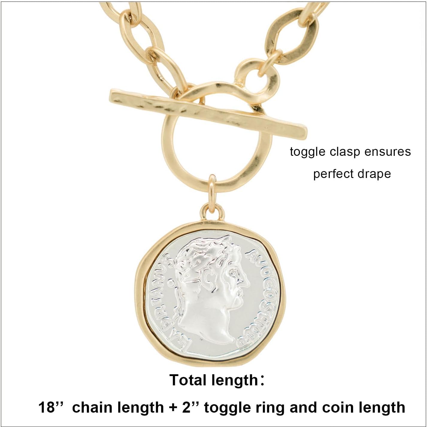Chunky Gold Plated Coin Necklace For Women Silver and Gold Chain Pendant Necklace Antique Toggle Thick Link Fashion Jewelry Gift - Image 6