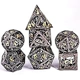 Schleuder DND WRfel Set fr Dungeons and Dragons Polyedrische Wrfel, Rollenspiel Metal Dice Set, RPG Hohl Drachenform D&D Dice Set Dungeon & Dragon Brettspiel (Bronze- und Goldzeichen)
